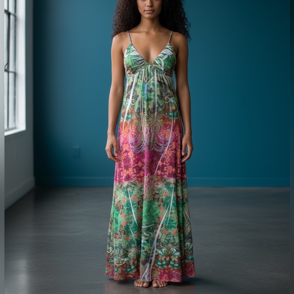 Tracy Lynn Multicolored Twisted Strap Maxi Dress